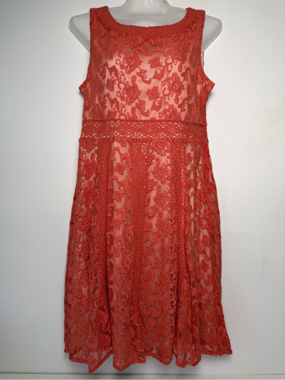 Sundance Catalog Emma Coral Floral Mesh Lace Dress Size 6 Embroidered A Line
